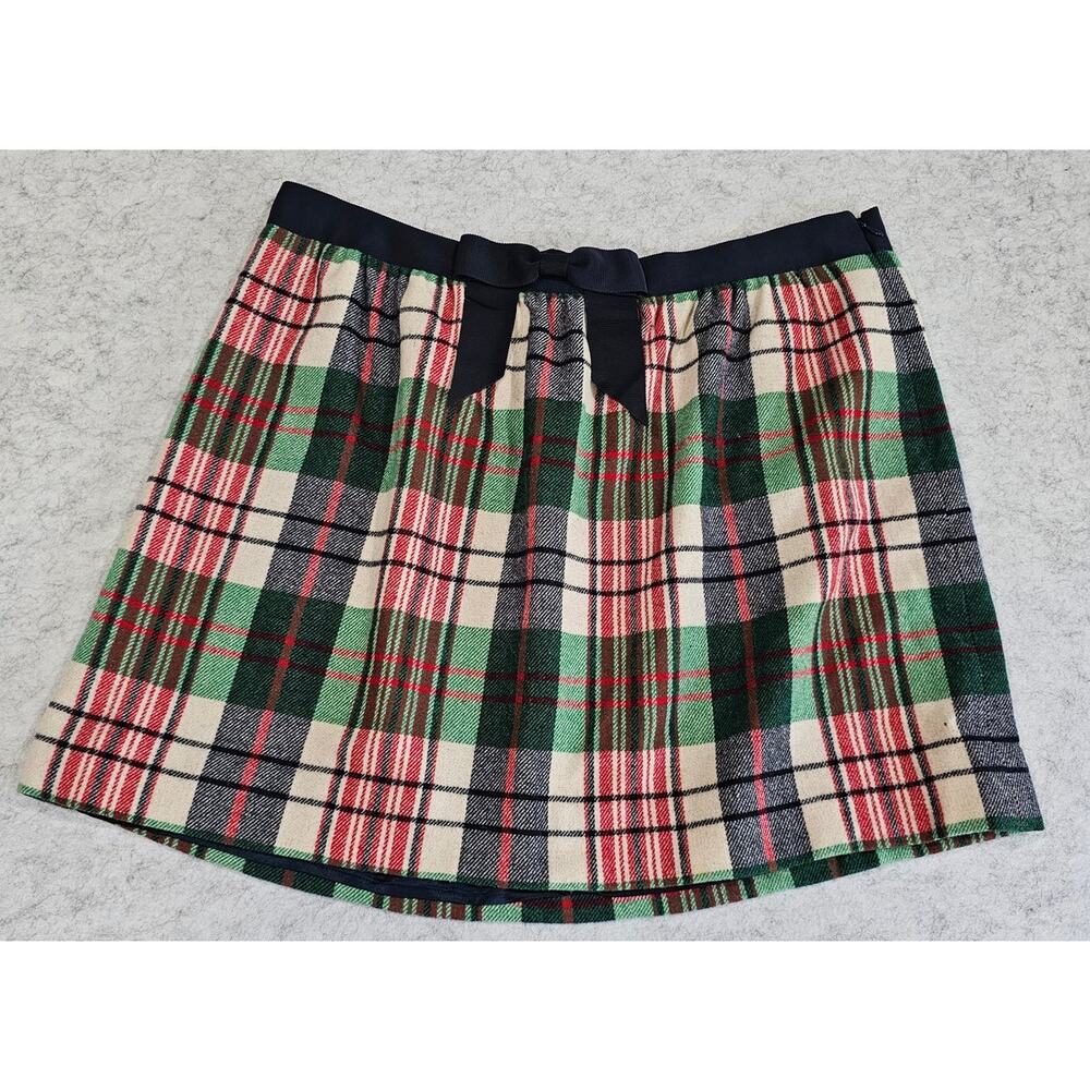 Vineyard Vines Wool Blend Tartan Mini Skirt, Plaid, Red Green, Bow, Lined, Sz 14